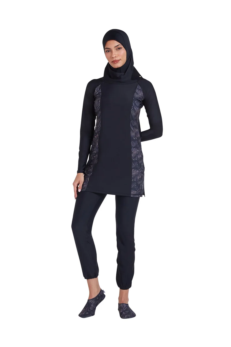 COEGA  Ladies Ladies Modest 3pc Swim Set - Nero Silver Tropical